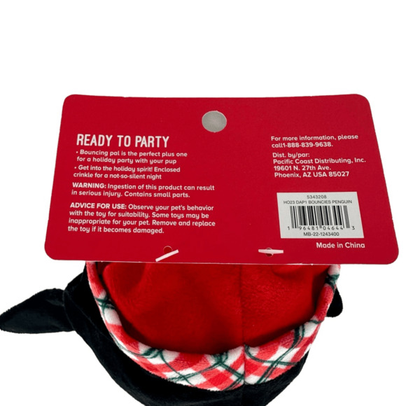 Merry and Bright Penguin Bounce Crinkle Ball Round Dog Toy Winter Christmas - Picture 4 of 4